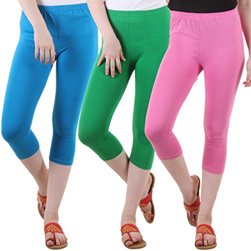 Image of DIAZ Women's Super Combed Cotton Elastane Stretch Slim Fit Printed Capri -Pack of 3