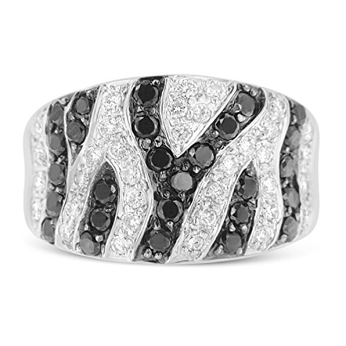 14K White Gold Treated Black Diamond Cluster ring (1 Cttw, Black Color, SI2-I1 Clarity) - Size 7