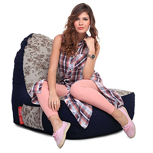Image of Style Homez Urban Design Denim Canvas Abstract Printed Chair Bean Bag XXL Size Filled with Beans Fillers