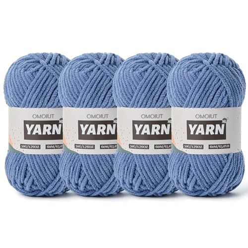 Image of 4 Packs Plush Chenille Chunky Crochet Yarn - Baby Yarn for Crocheting Soft - Velvet Yarns Knitting for Blankets Crafts - Fluffy Amigurumi Yarns 200g /262.5yds (4 Navy Blue)