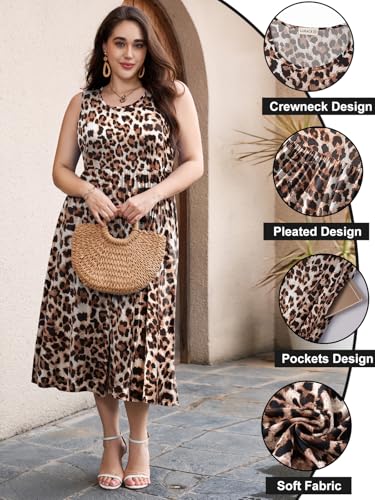 Image of LARACE Women's Plus Size Sleeveless Maxi Dress Casual Crew Neck Pleated Flowy Long Dresses with Pockets L-6XL