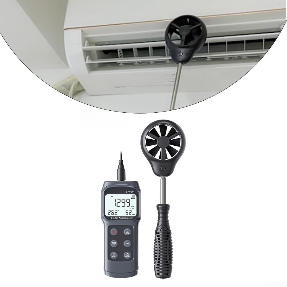 AE8901 Flügelrad-Anemometer Handheld Windgeschwindigkeitsmesser 0,3-45 M/s, Luftstrom CMM/CFM, Feuchtigkeit & Taupunkt, ABS Gehäuse Für Industrie & Landwirtschaft
