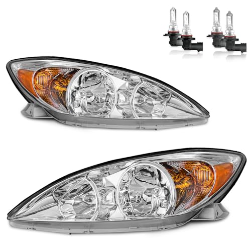 ROADEAL Headlights W/Bulbs for 2002 2003 2004 Toyota Camry (LE/XLE) Halogen Headlamp Replacement Driver & Passenger Side