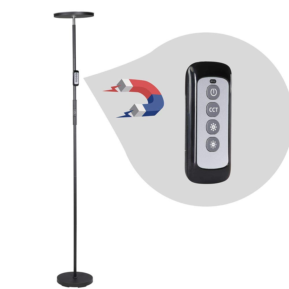 BAKAJI Lampada Piantana da terra a LED ad Alta Luminosità 30W 2500 Lumen Luce Dimmerabile Colorazione Regolabile Accensione Gestione Touch o Telecomando Design Moderno 175cm in Metallo Nero
