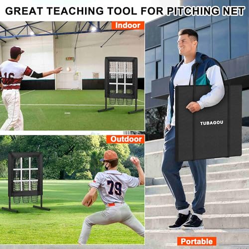 9 Hole Pitching Net Pitchers Net Pitching Target Baseball Trainer with Actual Strike Zone and Pitch Training Ball to Practice Baseball and Softball - Standard Size