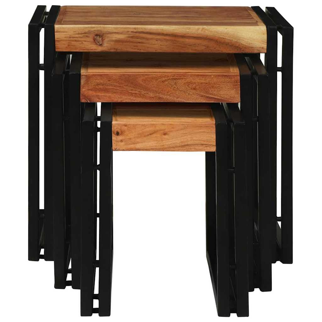 Tavoli Nesting 3 Pezzi Legno Acacia e Metallo