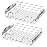 XEMQENER Heavy Duty Kitchen Pull Out Wire Baskets Base Storage Unit, 2x600MM Slide Out Kitchen Utensil Holder Rack Larder Drawers Origanize with Buffer (for 600mm Width, 2 Pcs)