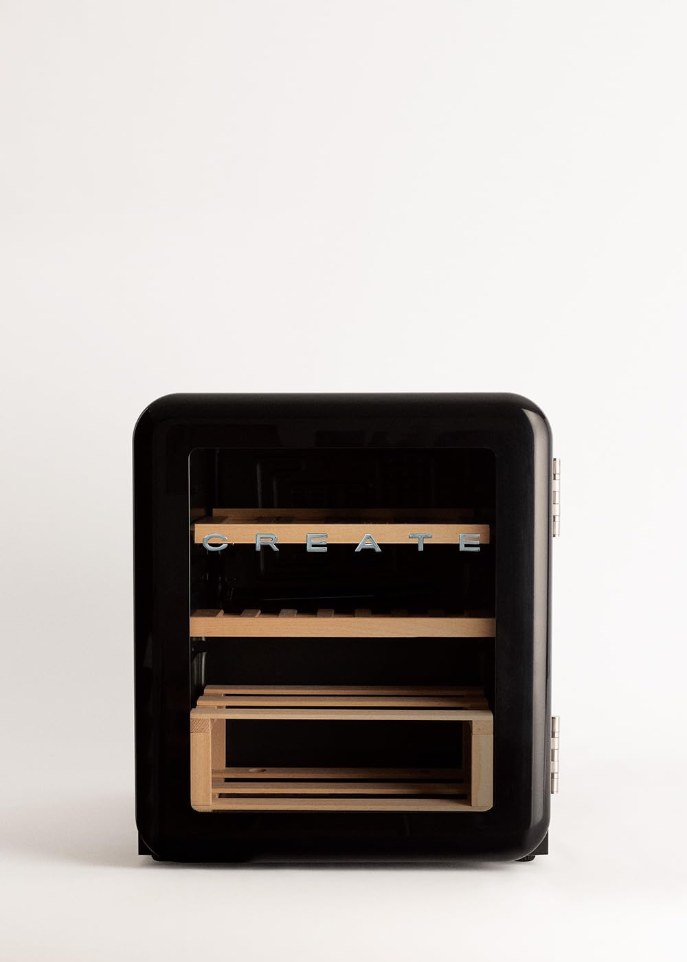 CREATE / WINECOOLER RETRO M/Vinoteca eléctrica de 12 botellas negro/Diseño Retro. temperatura regulable. 48L. botellas 75cl. Eco Friendly. 44x47.5x50 cm