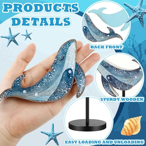 Image of Yousoontic 5 Pcs Summer Wooden Tabletop Decor Freestanding Wood Table Sign Summer Decorations for Home Rustic Tabletop Centerpiece Standing Block Decorations for Farmhouse Office (Ocean Animals)