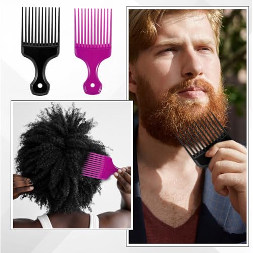 Peines afro 2 piezas para mujer plástico morado y negro miniatura 5