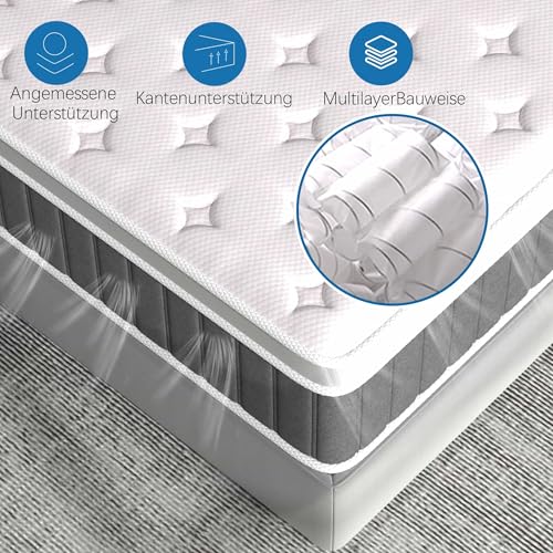 Bednew Matratze 80x200 cm, 31 cm Höhe, H3 Taschenfederkernmatratze – Ansicht 4