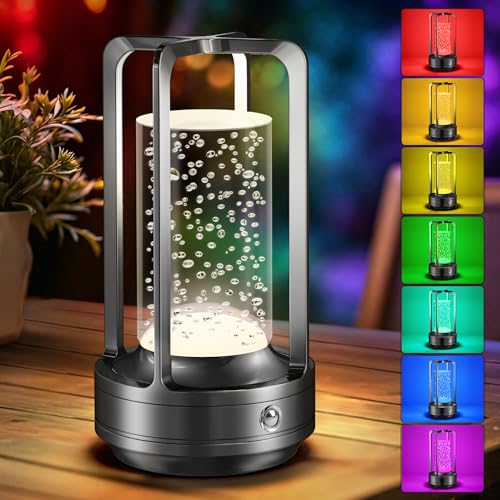 Image of Portable Table Lamp for Outdoor Indoor: Cordless Rechargeable Desk Lamp with 10 Colors - Shower Lamp with Stepless Dimmable - Metal Battery Operated Lantern Light for Bedroom /Bar /Coffee Shop /Camping