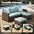 HERA'S HOUSE Wicker Patio Furniture Set, Outdoor Sectional Conversation Sets, 6 Pieces 9 Seats Waterproof Deck Backyard Lawn Furniture, Blue