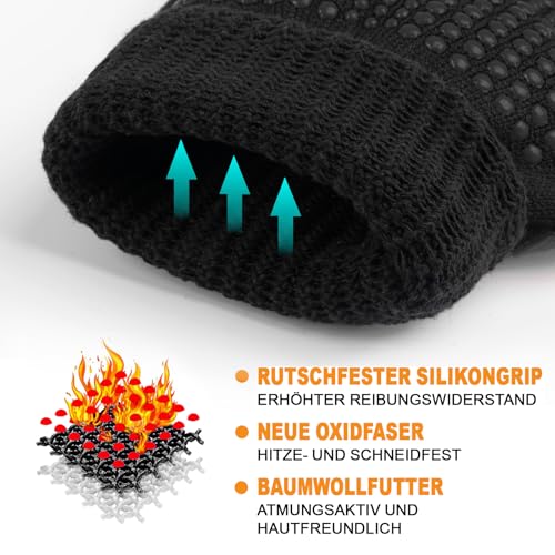 FITFETS Grillhandschuhe (Hitzebeständig), Ofenhandschuhe, rutschfeste Silikon - Feuerfeste Handschuhe, BBQ Handschuhe, Küchenkochhandschuhe 5