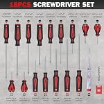 XOOL 18 PCS Magnetic Screwdriver Set with Case, 7 Phillips and 9 Slotted Tips, Professional Cushion Grip Screwdriver Non-Slip for Repair Home Improvement Craft