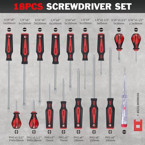 XOOL 18 PCS Magnetic Screwdriver Set with Case, 7 Phillips and 9 Slotted Tips, Professional Cushion Grip Screwdriver Non-Slip for Repair Home Improvement Craft thumbnail 3