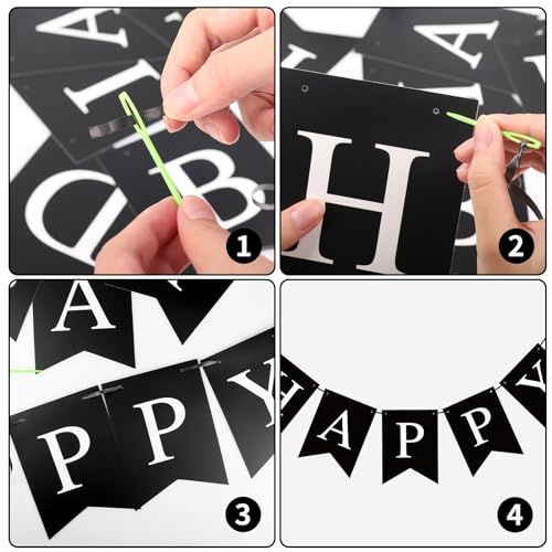 Image of Black Happy Birthday Banner Sign Happy Birthday Bunting Banner Garland for Kids Girl Woman Birthday Tea Party Decorations Bunting Flag Birthday Party Supplies