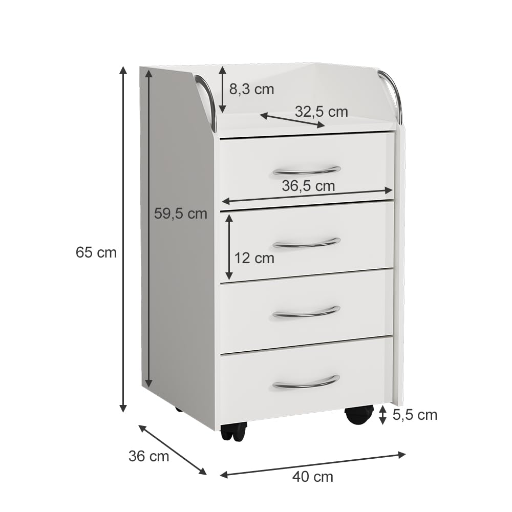 Vicco Caisson Roulant Gwendolyn, Blanc, 36x40cm