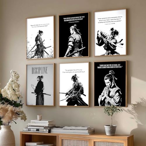 Image of HOTHOUSE Japanese Samurai Motivational Art Framed Posters for Living Room Bedroom Gaming Room Studio | Aesthetic Japanese Theme Samurai Poster with Frames Wall Decor Set Of 6 (10X13 inch)