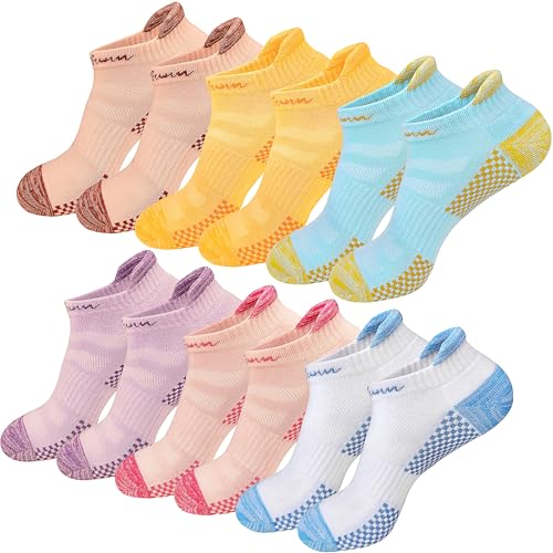 Fasefunn Running Ankle Socks for Women - Athletic Exercise Sports Training Cotton Cushioned Workout No Show - 6 Pairs