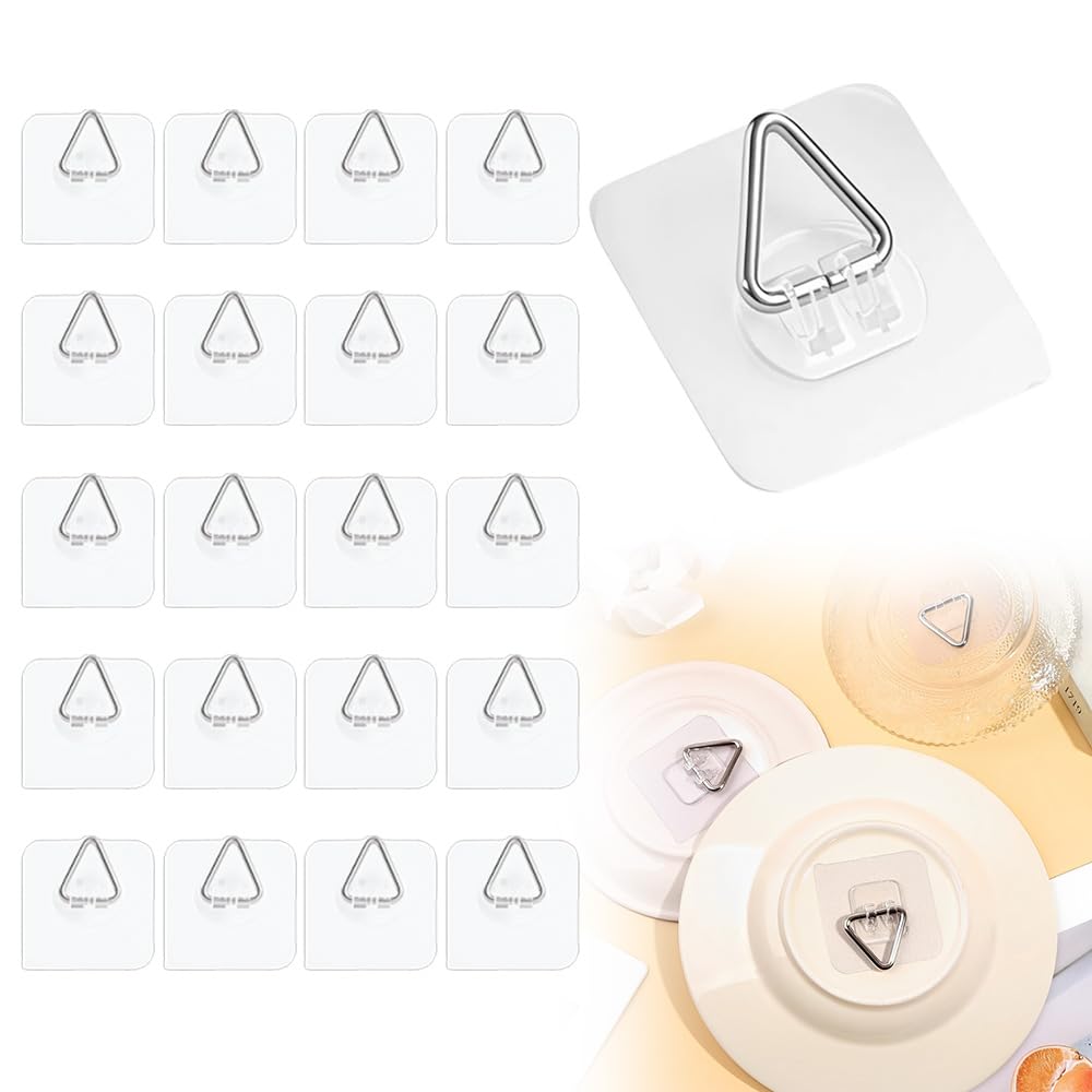 invisible adhesive plate hangers 2025 new plate hangers for the wall wall plate hangers for display picture hanging vertical hooks for decorative plates photo frames paintings and art 20pcs