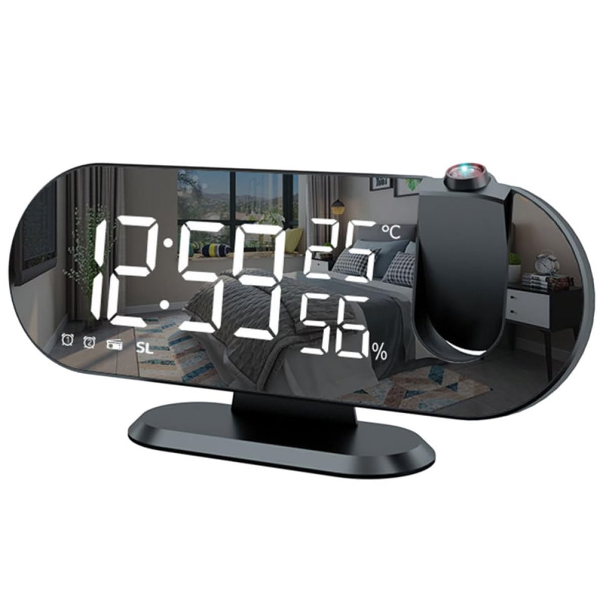 Gadpiparty Reloj Despertador Digital Multifunción Proyección y Apagado Automático Pantalla LED para Oficina y Sala de Estar en Material Abs Negro