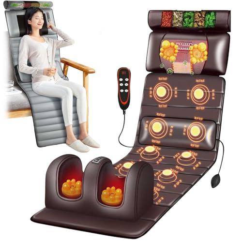 Colchón de masaje vibratorio con calor, 10 nodos vibratorios, colchoneta de masaje de cuerpo completo con almohadas ajustables, almohadillas térmicas, masajeador de cuerpo completo para relajació