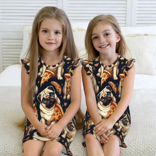 Augenstern Flutter Sleeve Nightgown Pug-Dogs-Yummy-Pizza Soft Sleepwear Nightdress4