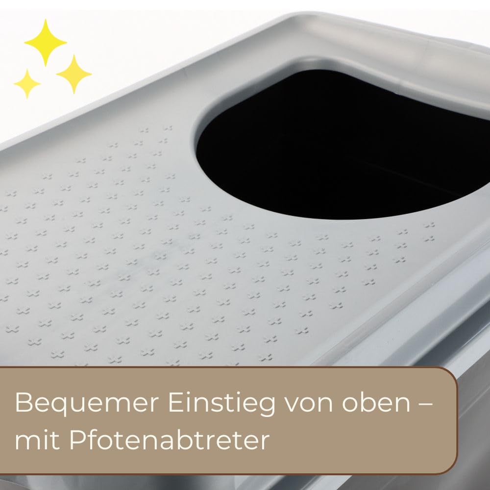 Hop In Katzenklo XXL Katzentoilette Geschlossen mit Deckel Katze Klo Top Entry Katzen WC Jump-In Katzentoiletten Einstieg Oben für große Katzen Haubentoilette Schwarz