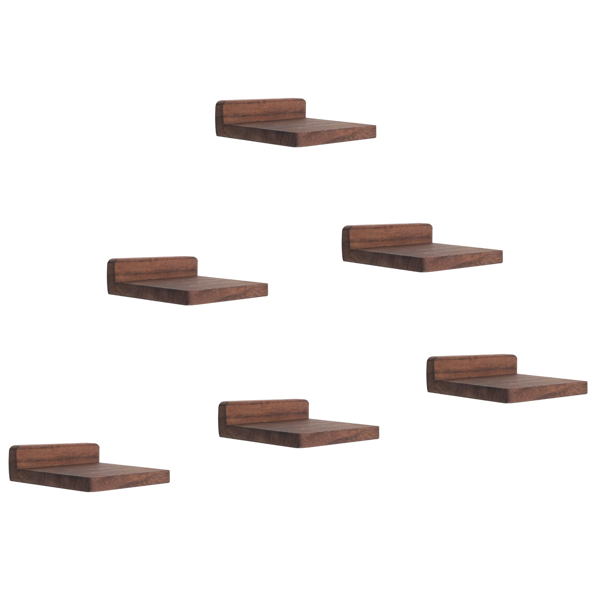 PHOENANCEE 12.7x10x4cm, Wooden Square Floating Shelves, Compact Style Mini Wall Shelf for Small Objects, Hanging Wall Shelf Decoration for Bedroom, Living Room, Set of 6(Dark Walnut)