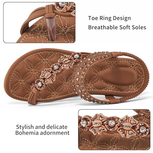 Alicegana Womens Sandals Dressy Flats: Bohemian Summer Comfortable Split Toe Shoes Walking Beach Gladiator3