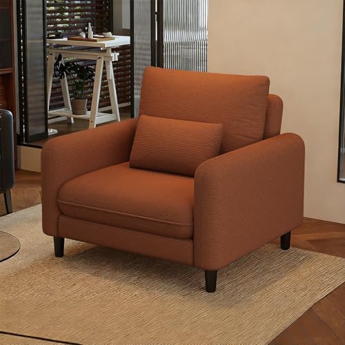 Modern Corduroy & Faux Leather Accent Chair, Stylish Single/Double Sofa with Cushions & Waist Pillow for Living Room, Bedroom, Office (46.5" x 25.2" x 23.6")