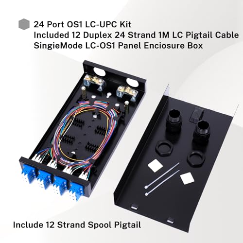 Image of Duplex Fiber Enclosure with 24 Port LC-OS1 Box, LC-OS1 Cables, Wall Mount, Includes 1m SM Pigtail, 12 Port LGX Panel