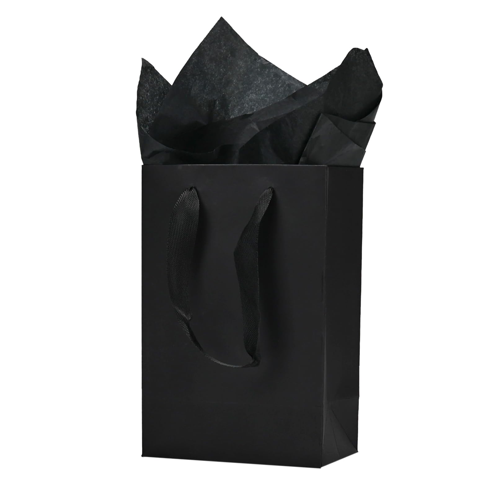 Aosric Black Gift Bags with Tissue Paper, 30 Pack 13x8x20 cm Reusable Goodie Bag for Christmas Gifts, Halloween Treats, Wedding, Baby Shower, Birthday Party Favor, Return Gifts