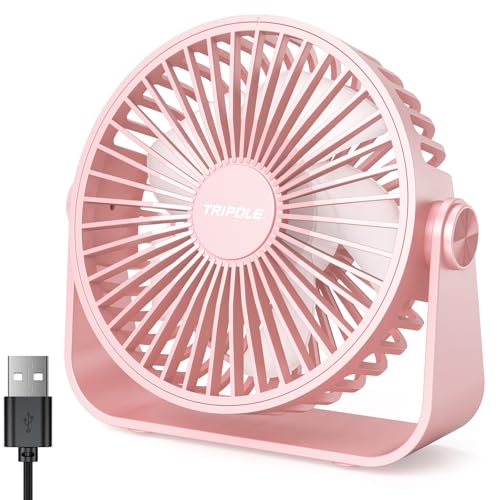 TriPole USB Tischventilator, 3 Geschwindigkeiten Starker Wind, 360° Rotation Persönlicher Ventilator, Tragbar Mini für Tisch Heim Schlafzimmer Büro, Rosa
