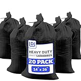 DURASACK Heavy Duty Sand Bags with Tie Strings Empty Woven Polypropylene Sand-Bags for Flood Control with 1600 Hours of UV Protection, 50 lbs Capacity, 14x26 inches, Black, Pack of 20