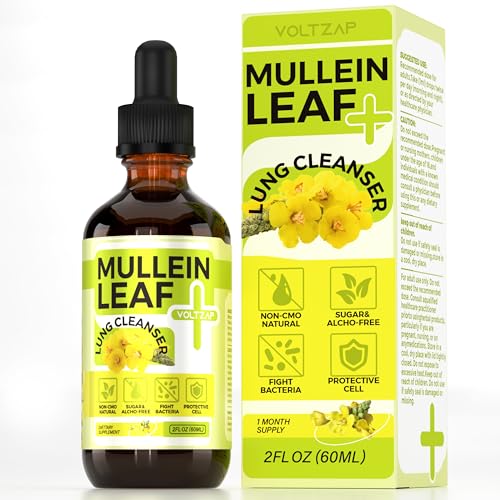 VOLTZAP Organic Mullein Drops for Lungs: Mullein Leaf Extract for Lungs - Bronchial Cleanse for Herbal Supplements 2 floz - Mullins Detox Lungs Respiratory Health Support