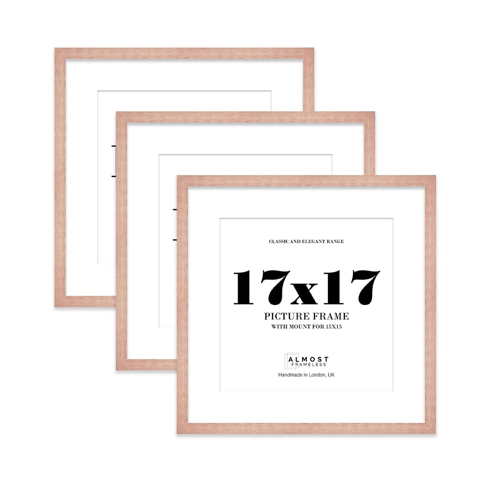 17x17 Bronze Picture Frame with Mount for 15x15 Photos, Prints - Modern Square Wall Frame, Set of 3