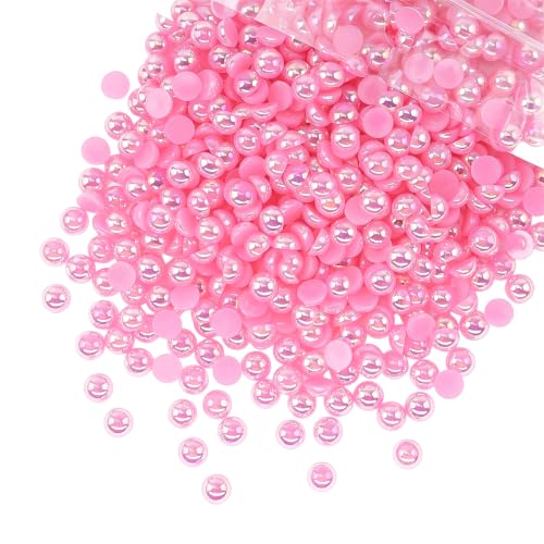qiipii 900PCS 6mm Rose Pink AB Half Round Pearls Bulk for Bedazzling Crafts