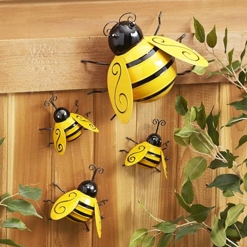 MACLARONX 4 PCS Metal Bumble Bee Garden Decor Outdoor...
