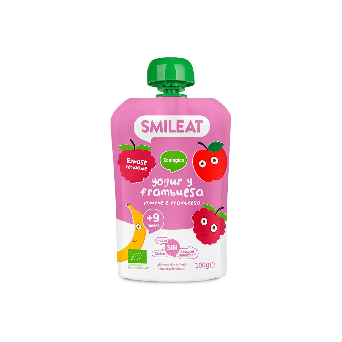 Smileat - Pouch de Frutas Ecológicas - Sin Sal ni Azúcar Añadido, Sin Gluten - Snack Práctico para Peques - Sabor a Cereza, Açai y Amaranto — view 9