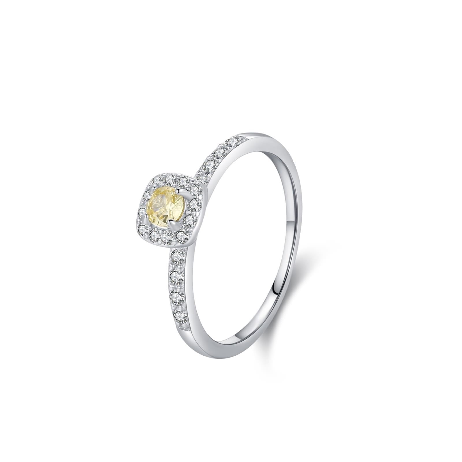 Anillo para mujer con dedo pequeño, anillos para mujer, diseño elegante de halo cuadrado con 0,2 quilates de citrino redondo y moissanita, oro blanco de 9 quilates, talla 56 (17,8)