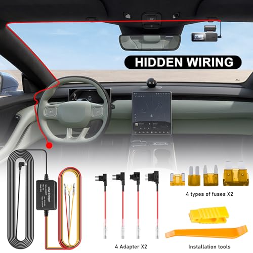 Dash Cam Hardwire Kit, zestaw Hardwire Kit kamera na deskę rozdzielczą, zestaw z ochroną przed niskim napięciem, zestaw kabli do kamery samochodowej 12 V - 24 V do 5 V w/Fuse Kit, złącze typu C