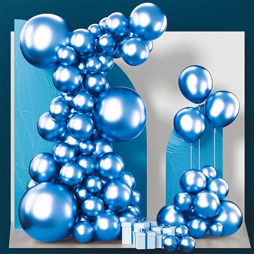 Image of PartyWoo Metallic Blue Balloons 100pcs Different Sizes of 18 12 10 5 Inch Chrome Blue Latex Balloons for Graduation Wedding Baby Shower Wedding Bachelorette Birthday Party Decorations Blue-G106