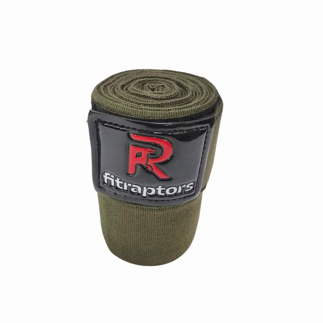 FitRaptors Cotton Boxing Hand Wrap with Thumb Loop for Men & Women Gym Accessories and Fitness Support Gloves Straps with Premium Velcro for Better Stability and Grip (3 Meters, Army Green) 1