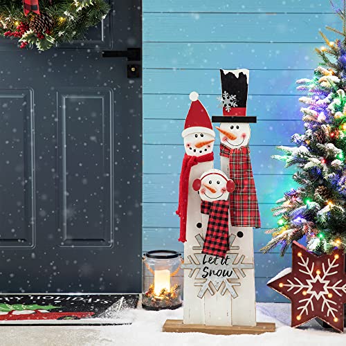 Glitzhome 35.43' H Wooden Snowman Family Porch Decor Merry Christmas...