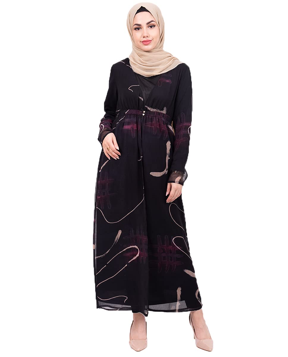 Black Abstract Print Sheer Outerwear-image-47