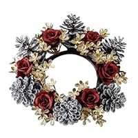 Byzieir Christmas Candle Rings - Christmas Candle Rings for Tapers | Artificial Pine Cone Floral Candlestick Holder Decoration for Winter Table Centerpiece Fireplace Home Party Wedding Cabinet Desk