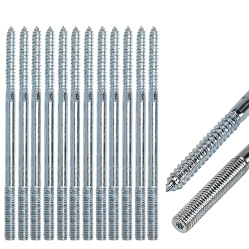 WANTOUTH 10 Stück Stockschrauben M10x200mm Verzinkter Stahl Doppelseitige Aufhänger Schrauben Torx Schraubstifte Holzschrauben Dübelschrauben Stockschraube für Holzgelenk Möbelbeine Holzbauprojekte