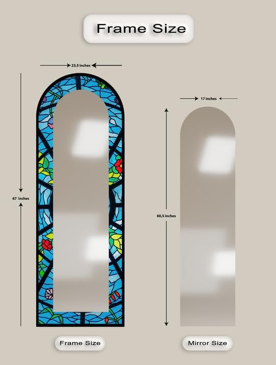 23,5’’W x 67’’H Blue Stained - Floor Mirror Arched Full Lenght Mirror - Arch Full Body Stained Floor Mirror with Black Frame with Silver Frame